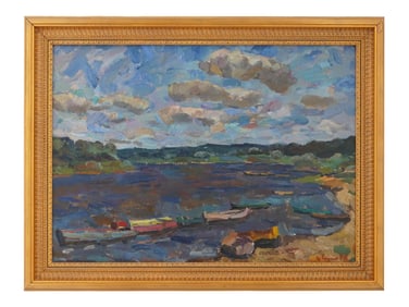 RUSSIAN LANDSCAPE PAINTING BY IVAN SOROKIN OKA RIVER