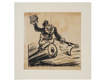 1935 PRE WWII RUSSIAN CARICATURE INK PAINTING SIGNED