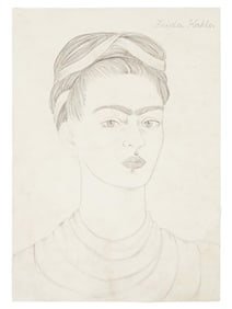 ATTR TO FRIDA KAHLO SELF PORTRAIT PENCIL PAINTING