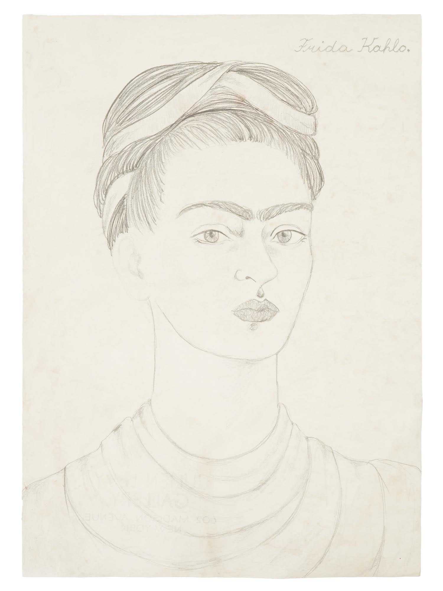 ATTR TO FRIDA KAHLO SELF PORTRAIT PENCIL PAINTING (1 of 3)