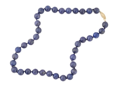 LAPIS LAZULI BEADED NECKLACE WITH 14K GOLD CLASP