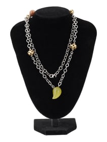 ITALIAN STERLING SILVER NECKLACE W CARVED JADE PENDANT