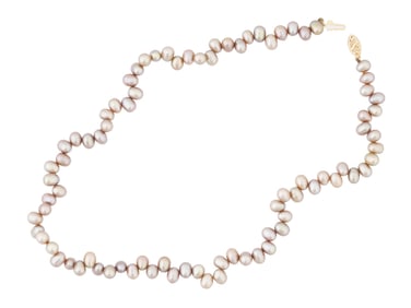GREY FRESHWATER PEARL NECKLACE WITH 14K GOLD CLASP