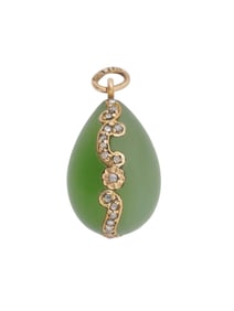 RUSSIAN 14K GOLD JADE EASTER EGG PENDANT W DIAMONDS