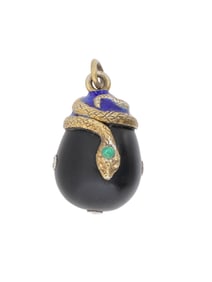 RUSSIAN SILVER JADE EASTER EGG PENDANT EMERALD DIAMONDS