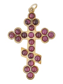 RUSSIAN GILT SILVER CROSS WITH GARNETS