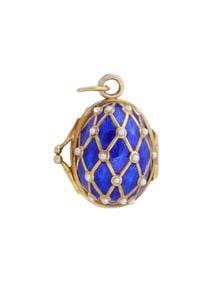 RUSSIAN SILVER ENAMEL PEARLS EASTER EGG LOCKET PENDANT