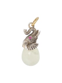 RUSSIAN SILVER BOWENITE ELEPHANT EASTER EGG PENDANT