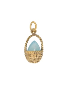 RUSSIAN GILT SILVER JADE BASKET EASTER EGG PENDANT