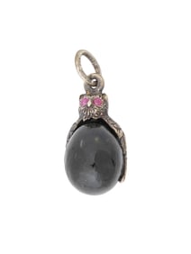 RUSSIAN SILVER BLACK JADE OWL EASTER EGG PENDANT