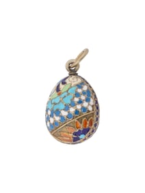 RUSSIAN SILVER CLOISONNE ENAMEL EASTER EGG PENDANT