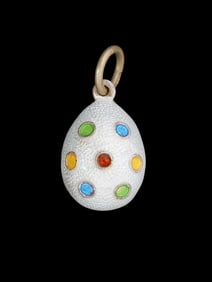 RUSSIAN SILVER GUILLOCHE ENAMEL EASTER EGG PENDANT
