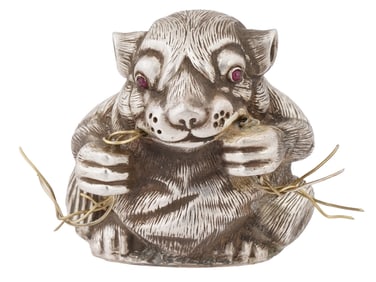 RUSSIAN SILVER GOLD FIGURE OF A DORMOUSE W RUBY EYES
