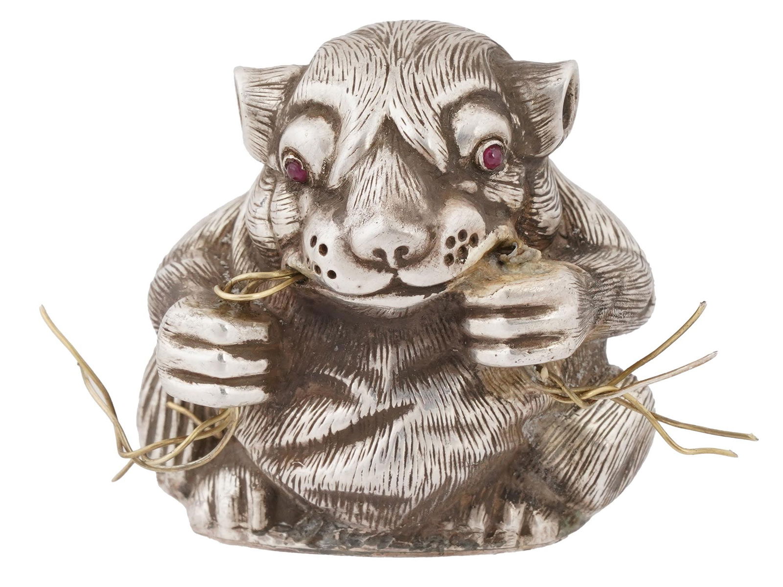 RUSSIAN SILVER GOLD FIGURE OF A DORMOUSE W RUBY EYES (1 of 7)