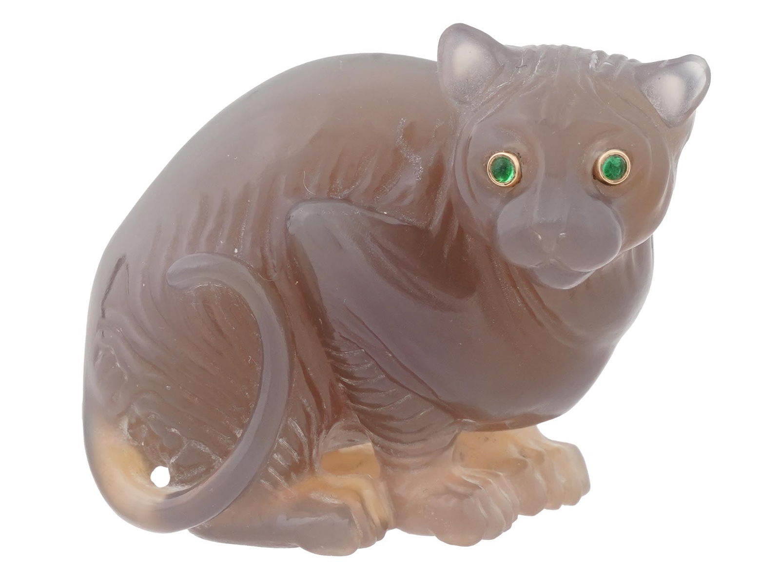 RUSSIAN CARVED AGATE CAT FIGURE WITH EMERALD EYES (1 of 6)