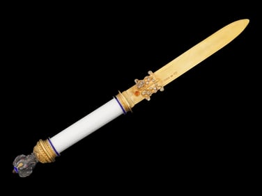 RUSSIAN GILT SILVER ENAMEL GEMSTONE LETTER OPENER