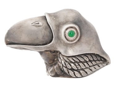RUSSIAN SILVER FIGURE OF BABY EAGLE W EMERALD EYES