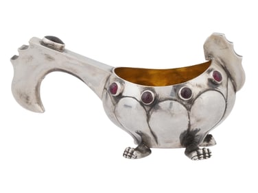 RUSSIAN 84 SILVER KOVSH WITH GEMSTONES