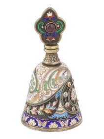 RUSSIAN SILVER ENAMEL PERFUME BOTTLE W GEMSTONES