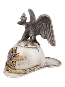 RUSSIAN SILVER RUBY HELMET STIRRUP CUP WITH EAGLE