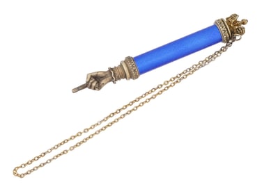 RUSSIAN SILVER ENAMEL RUBY TORAH POINTER W CHAIN
