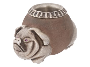 RUSSIAN SILVER SANDSTONE PIG SHAPE MATCH HOLDER STRIKER