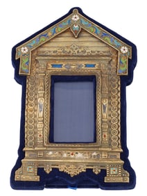 RUSSIAN SILVER ENAMEL PICTURE FRAME IN THE FORM OF IZBA