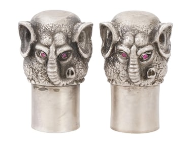 RUSSIAN SOLID SILVER RUBY ELEPHANT SHOT CUPS