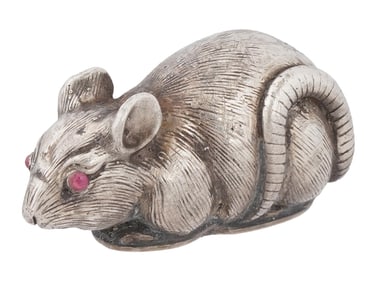 RUSSIAN SOLID 88 SILVER RAT FIGURINE W RUBY EYES