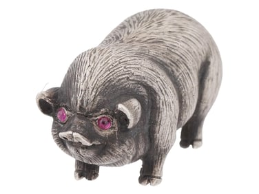 RUSSIAN 84 SILVER PIG FIGURINE WITH RUBY EYES