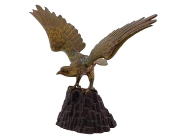 PATINATED BRASS EAGLE SCULPTURE ON THE METAL BASE