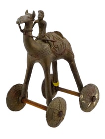 ANTIQUE ASIAN BRONZE SCULPTURE OF A CAMEL WITH A RIDER