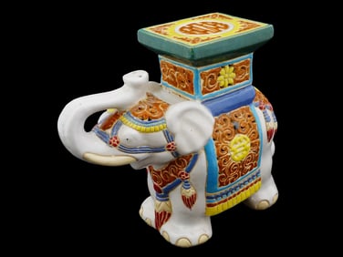 ITALIAN HAND PAINTED MAJOLICA GLAZED ELEPHANT FIGURINE