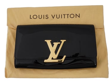 LOUIS VUITTON LOUISE EW VERNIS BLACK LEATHER CLUTCH