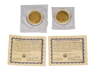 COOK ISLANDS ELIZABETH II 5 DOLLARS GOLD BUFFALO COINS
