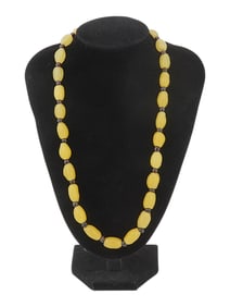 ANTIQUE YELLOW AND RED GLASS BEAD NECKLACE