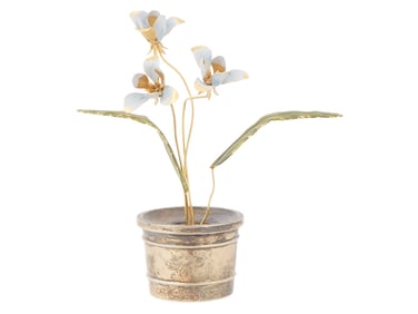 VTG AMERICAN GORHAM ENAMELED FLOWERS IN SILVER POT