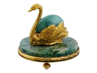 RUSSIAN GILT SILVER AND AVENTURINE SWAN FIGURINE