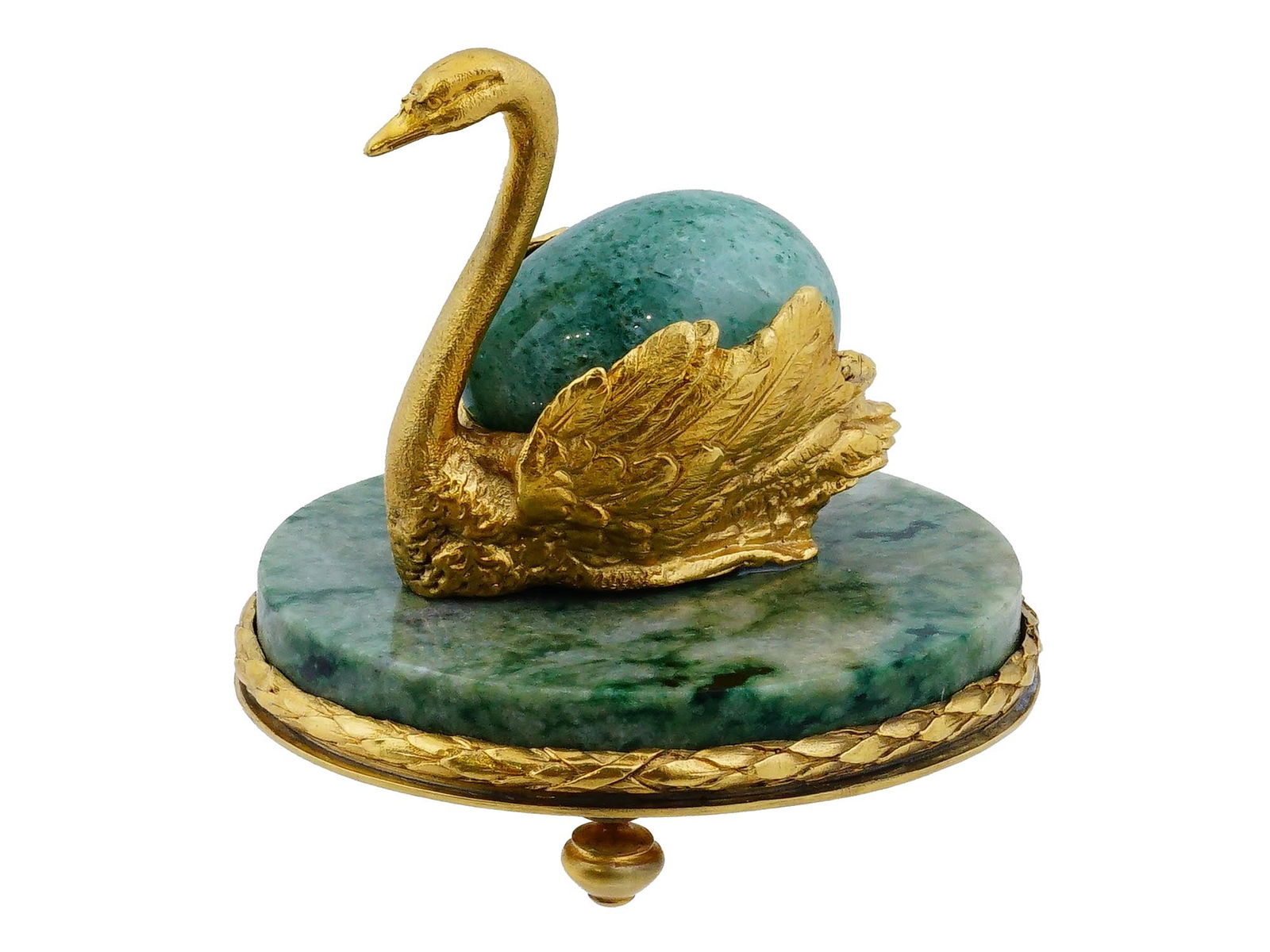 RUSSIAN GILT SILVER AND AVENTURINE SWAN FIGURINE (1 of 10)