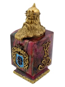 RUSSIAN SILVER ENAMEL CARVED JASPER INKWELL
