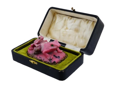 RUSSIAN 84 SILVER AND RHODONITE FROG FIGURINE