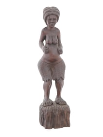 AFRICAN HAND CARVED RED WOOD FIGURINE OF WOMAN