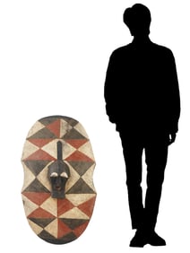 AFRICAN CARVED WOODEN OVAL SONGYE SHIELD FROM CONGO