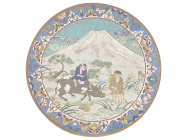 ANTIQUE JAPANESE MEIJI PERIOD CLOISONNE BRONZE PLATE