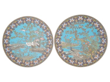 PAIR OF ANTIQUE JAPANESE MEIJI CLOISONNE PLATES
