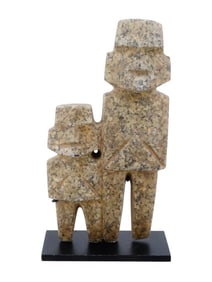 ANCIENT PRE COLUMBIAN MEZCALA GRANITE DOUBLE FIGURE