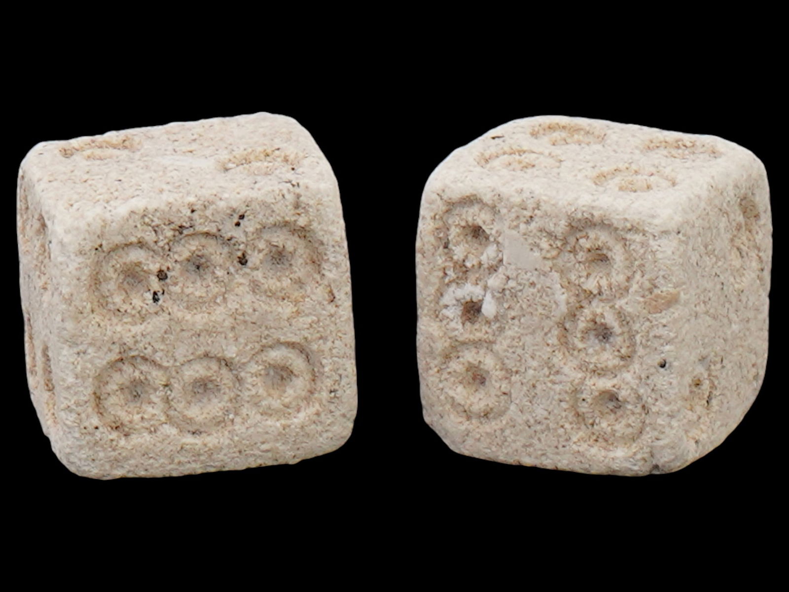 PAIR OF ANCIENT ROMAN GAMING DICE CARVED FROM STONE (1 of 7)