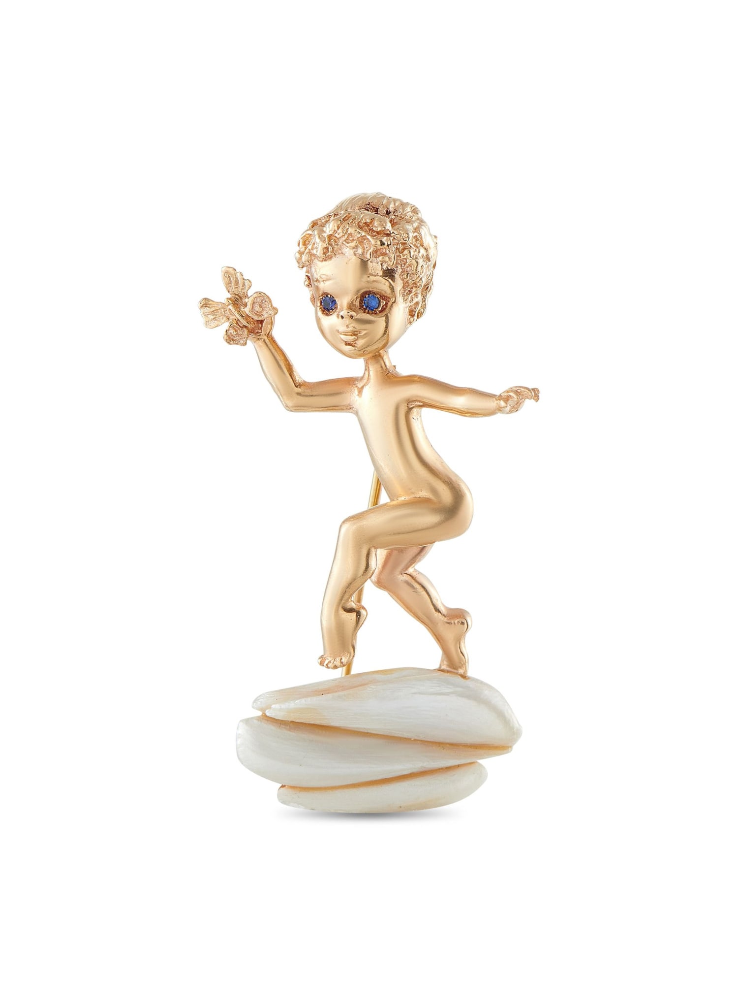 WILLIAM RUSER RETRO 14K GOLD SAPPHIRE PEARL TUESDAYS BROOCH