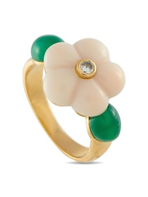 VAN CLEEF & ARPELS 18K  GOLD DIAMOND AND CORAL FLOWER RING