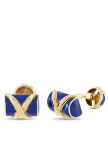 TIFFANY & CO. SCHLUMBERGER 18K GOLD BLUE ENAMEL X CUFFLINKS